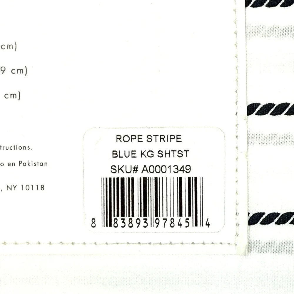 Tommy Hilfiger Rope Stripe KING Sheet Set 100% Cotton Blue White NEW‎